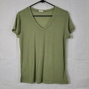 Hello Nite! Womens Olive‎ Green Short Sleeve V Neck Basic T Shirt Size Small